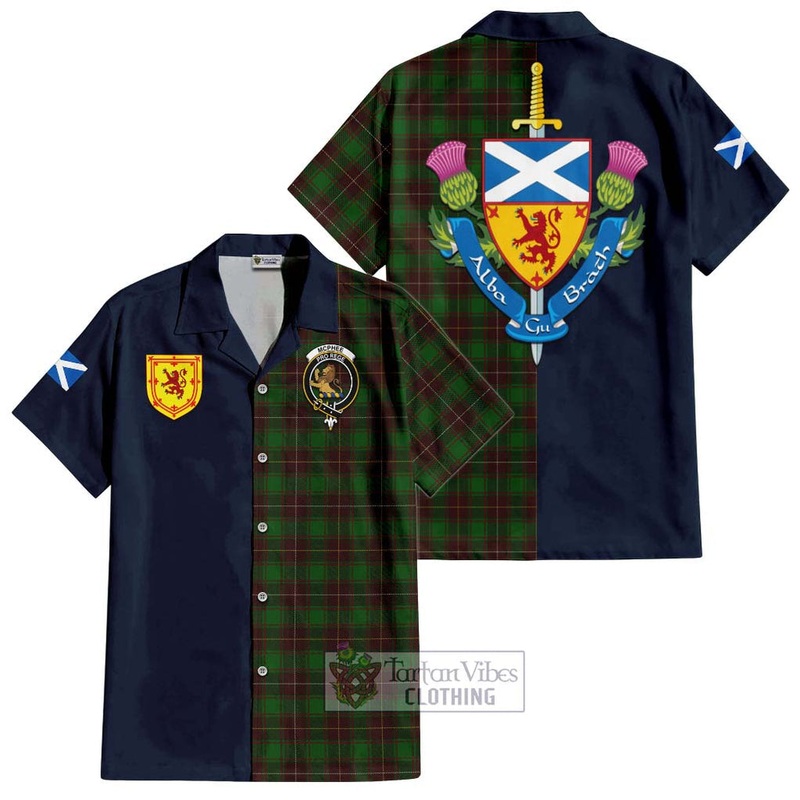 McPhee Hunting Tartan Short Sleeve Button Shirt Alba with Scottish Lion Royal Arm Half Style