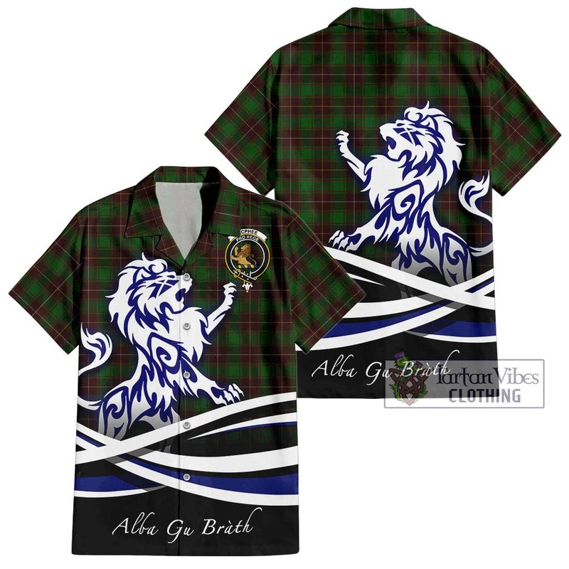 McPhee Hunting Tartan Short Sleeve Button Shirt with Alba Gu Brath Regal Lion Emblem