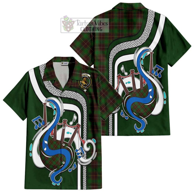 McPhee Hunting Tartan Short Sleeve Button Shirt with Epic Bagpipe Style