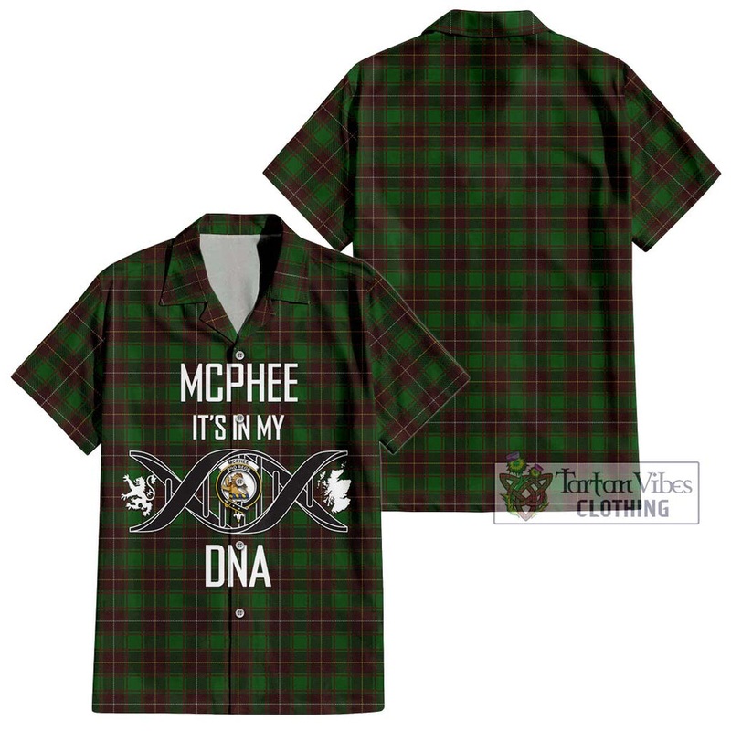 McPhee Hunting Tartan Short Sleeve Button Shirt with Family Crest DNA In Me Style
