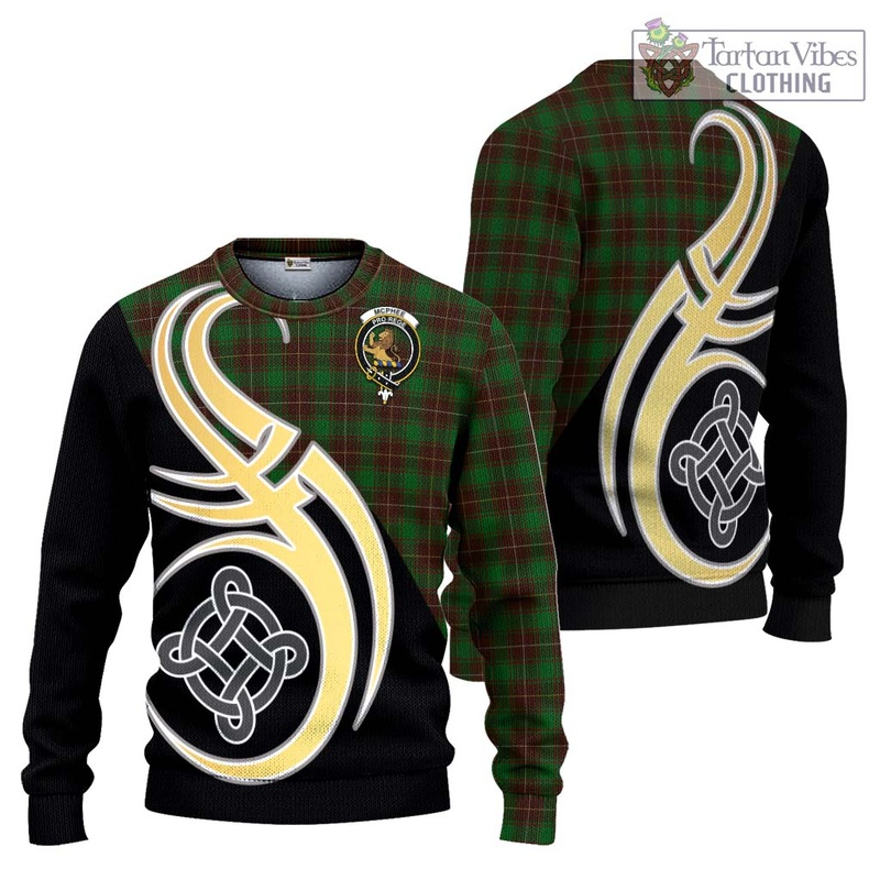 McPhee Hunting Tartan Ugly Sweater with Family Crest and Celtic Symbol Style