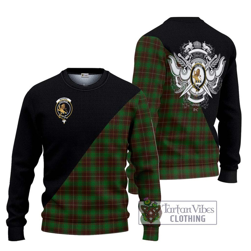 McPhee Hunting Tartan Ugly Sweater with Family Crest and Military Logo Style