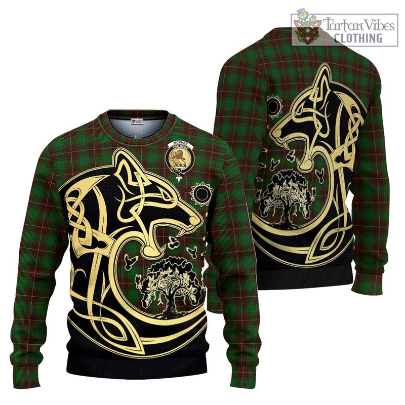 McPhee Hunting Tartan Ugly Sweater with Family Crest Celtic Wolf Style