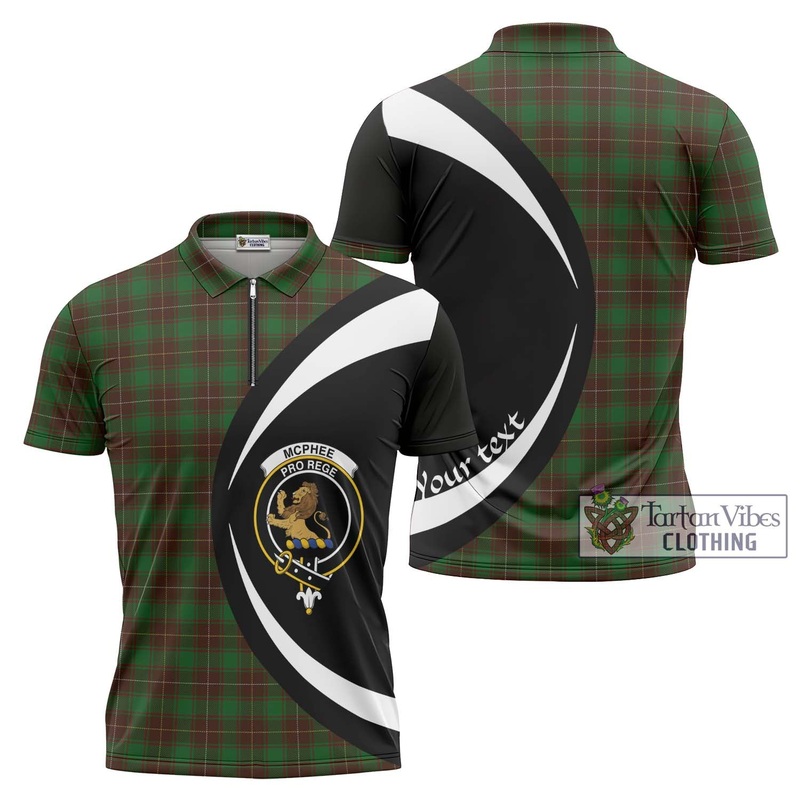 McPhee Hunting Tartan Zipper Polo Shirt with Family Crest Circle Style