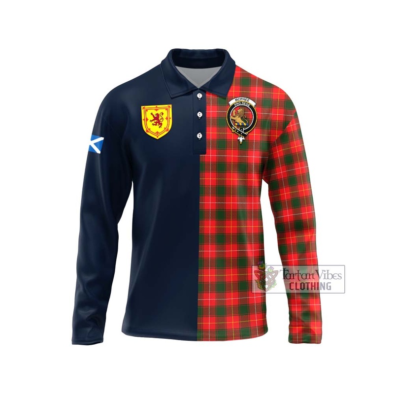 McPhee Modern Tartan Long Sleeve Polo Shirt Alba with Scottish Lion Royal Arm Half Style