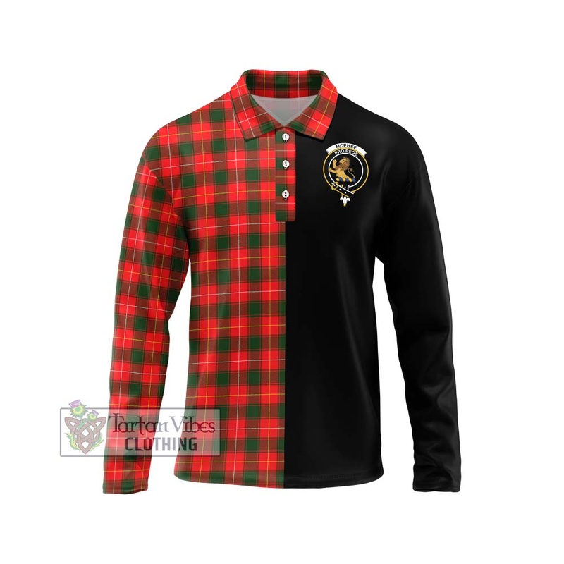 McPhee Modern Tartan Long Sleeve Polo Shirt with Family Crest and Half Of Me Style