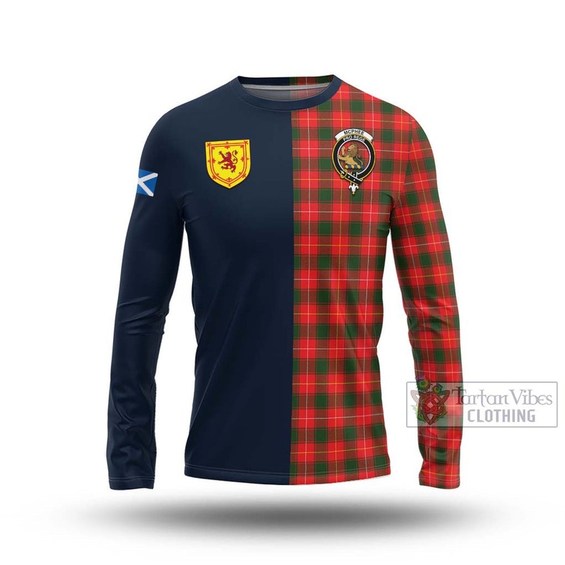 McPhee Modern Tartan Long Sleeve T-Shirt Alba with Scottish Lion Royal Arm Half Style