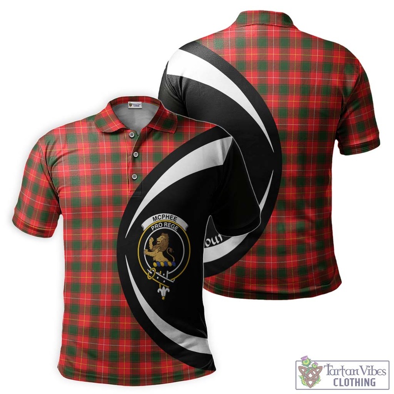 McPhee Modern Tartan Men's Polo Shirt with Family Crest Circle Style