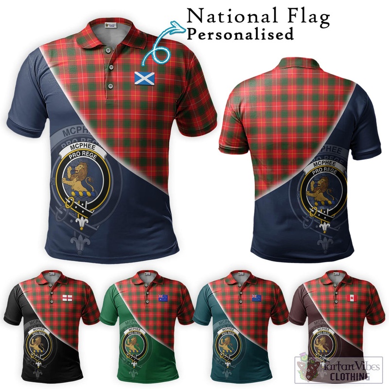 McPhee Modern Tartan Polo Shirt with Personalised National Flag and Family Crest Half Style