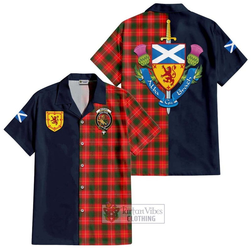 McPhee Modern Tartan Short Sleeve Button Shirt Alba with Scottish Lion Royal Arm Half Style