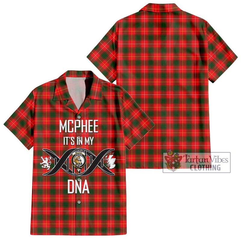 McPhee Modern Tartan Short Sleeve Button Shirt with Family Crest DNA In Me Style