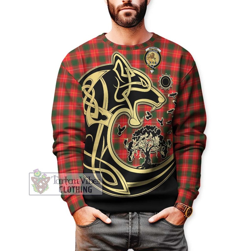 McPhee Modern Tartan Sweatshirt with Family Crest Celtic Wolf Style