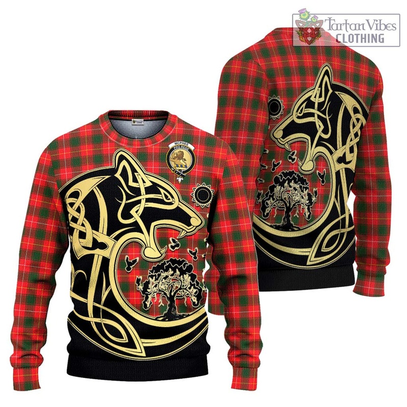 McPhee Modern Tartan Ugly Sweater with Family Crest Celtic Wolf Style