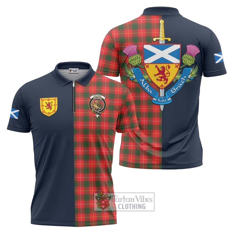 McPhee Modern Tartan Zipper Polo Shirt Alba with Scottish Lion Royal Arm Half Style