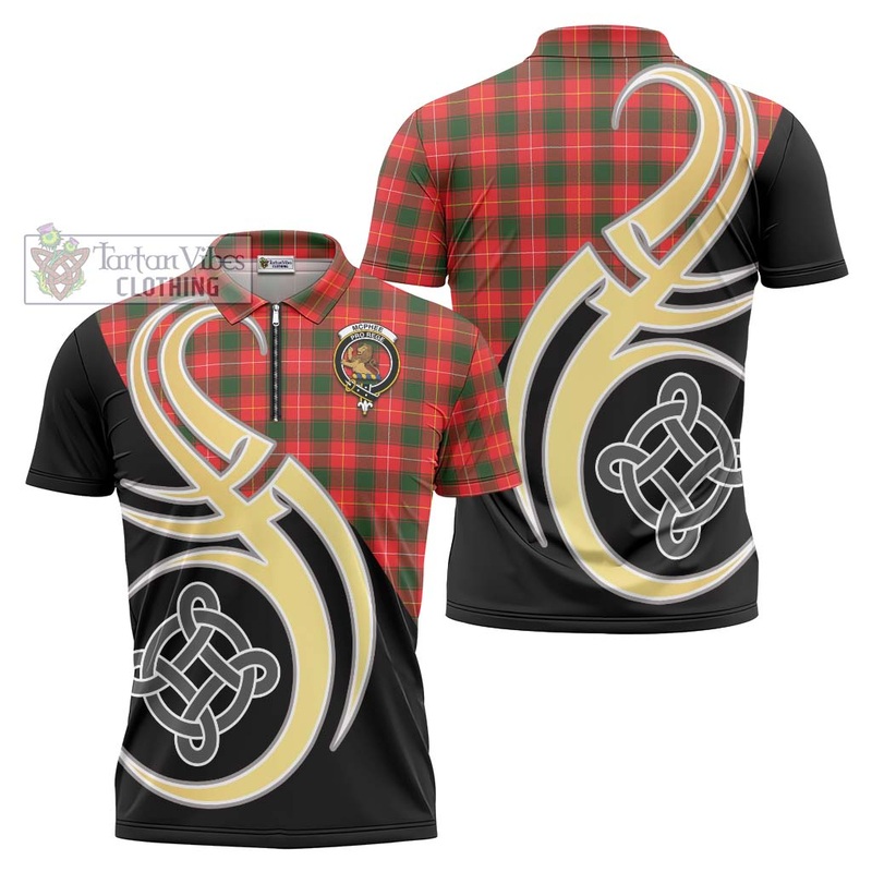 McPhee Modern Tartan Zipper Polo Shirt with Family Crest and Celtic Symbol Style