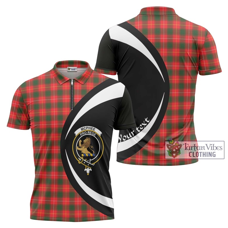 McPhee Modern Tartan Zipper Polo Shirt with Family Crest Circle Style