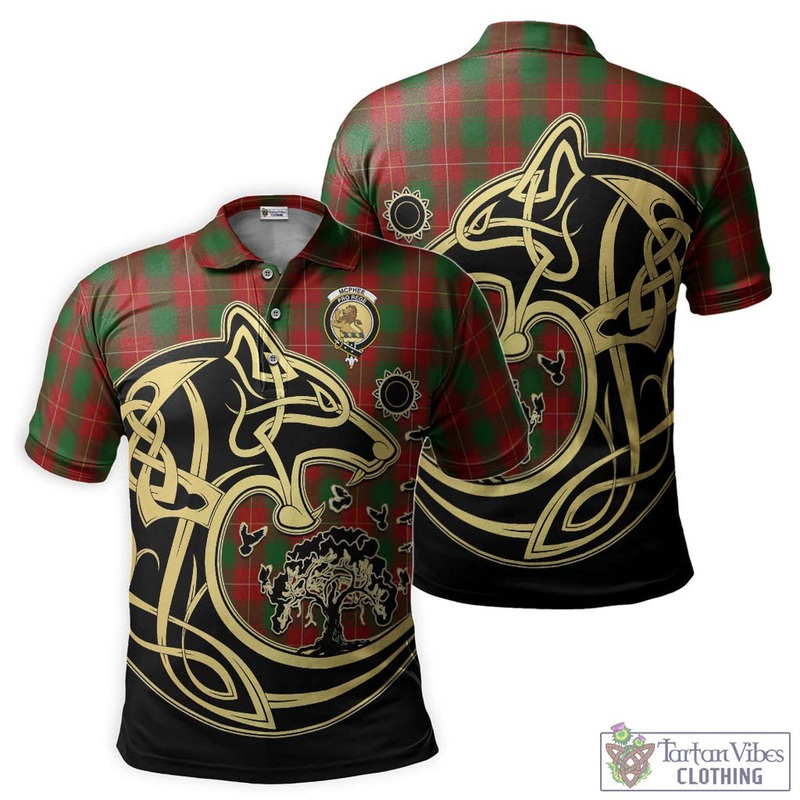 McPhee Tartan Polo Shirt with Family Crest Celtic Wolf Style