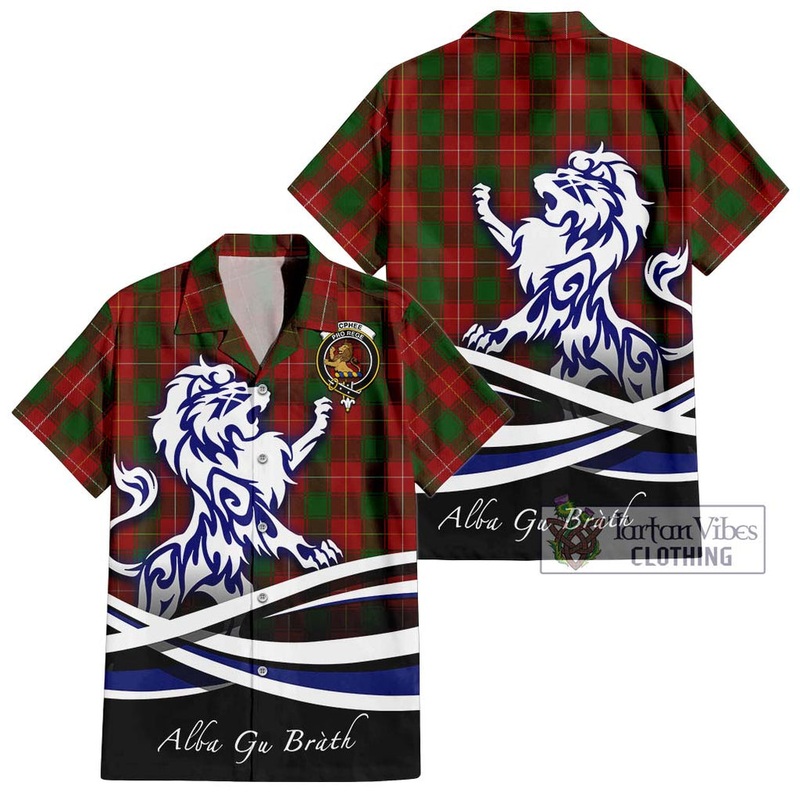 McPhee Tartan Short Sleeve Button Shirt with Alba Gu Brath Regal Lion Emblem