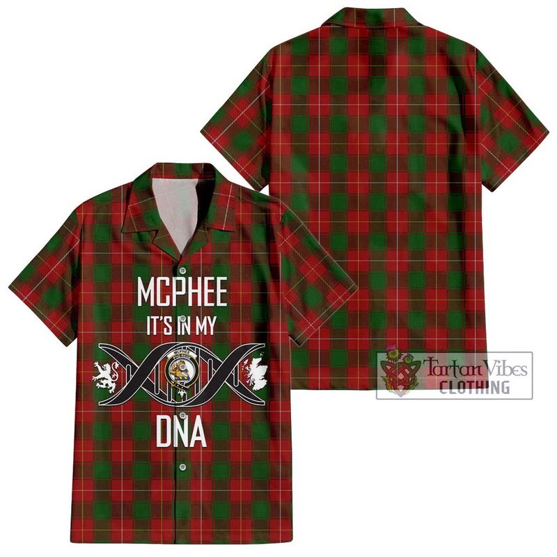 McPhee Tartan Short Sleeve Button Shirt with Family Crest DNA In Me Style