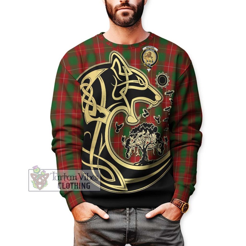 McPhee Tartan Sweatshirt with Family Crest Celtic Wolf Style