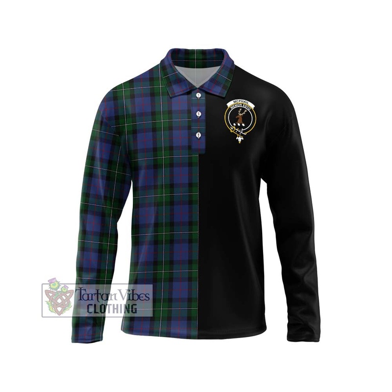 McPhail Hunting Tartan Long Sleeve Polo Shirt with Family Crest and Half Of Me Style