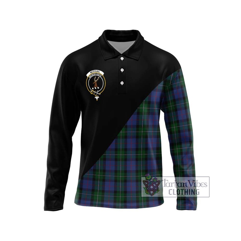 McPhail Hunting Tartan Long Sleeve Polo Shirt with Family Crest and Military Logo Style