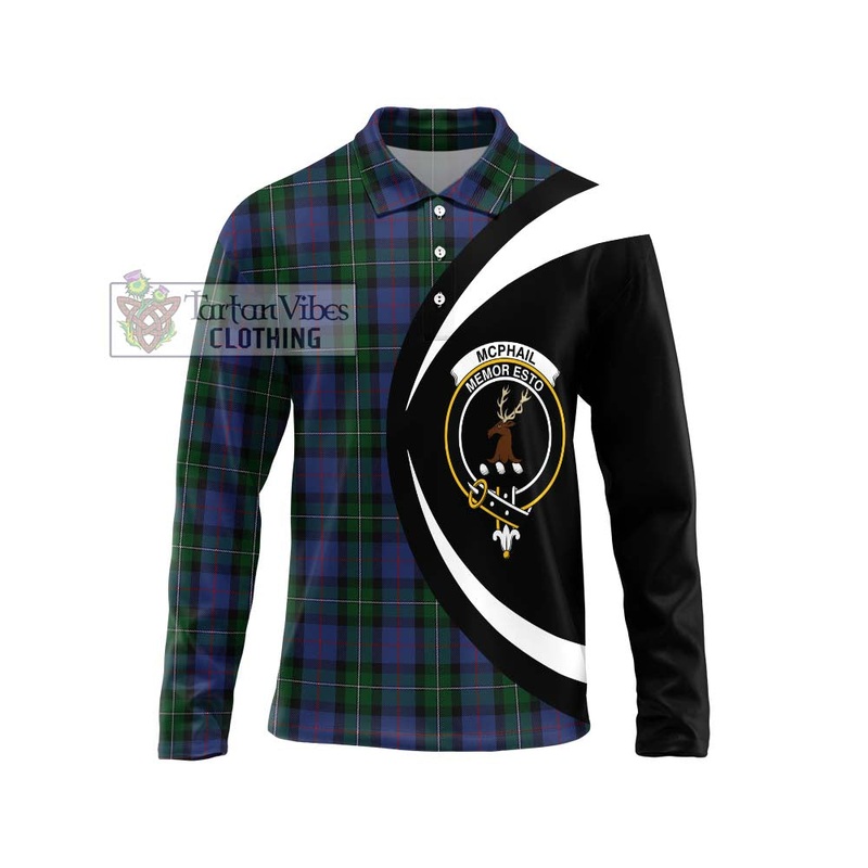 McPhail Hunting Tartan Long Sleeve Polo Shirt with Family Crest Circle Style