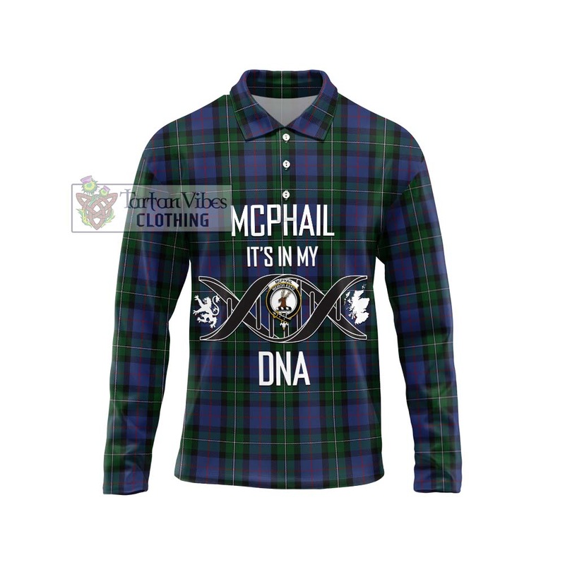 McPhail Hunting Tartan Long Sleeve Polo Shirt with Family Crest DNA In Me Style