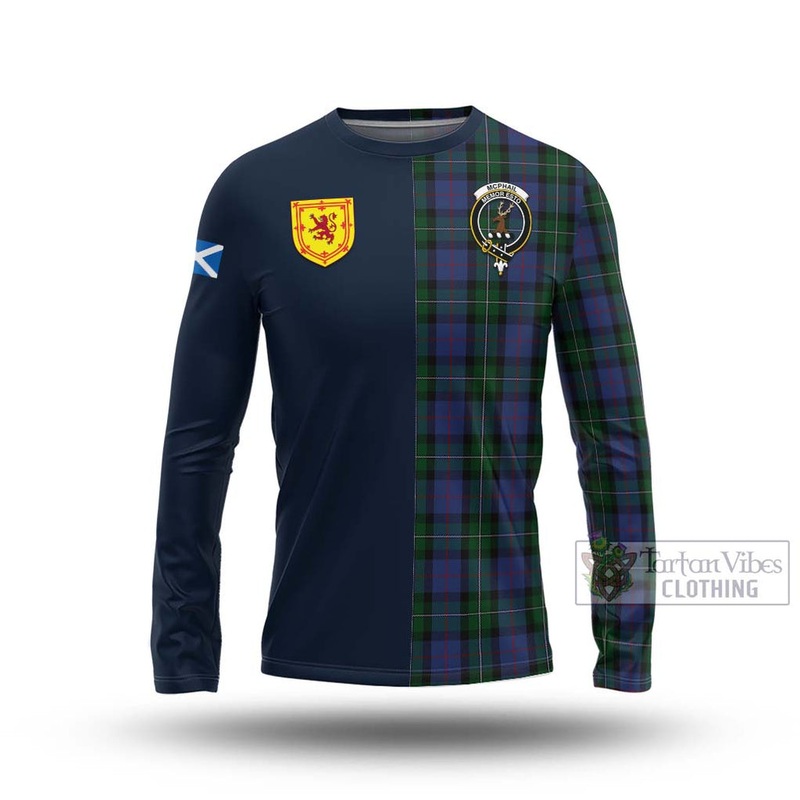 McPhail Hunting Tartan Long Sleeve T-Shirt Alba with Scottish Lion Royal Arm Half Style