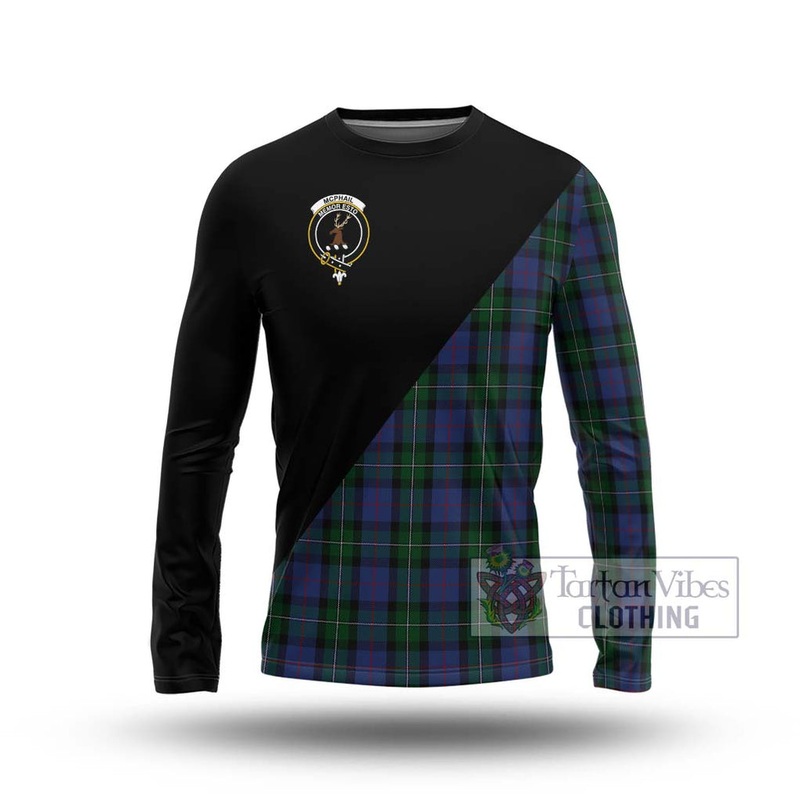 McPhail Hunting Tartan Long Sleeve T-Shirt with Family Crest and Military Logo Style