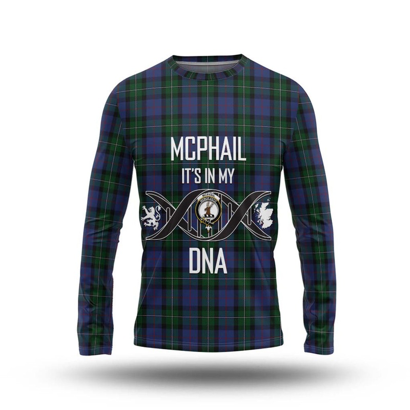 McPhail Hunting Tartan Long Sleeve T-Shirt with Family Crest DNA In Me Style