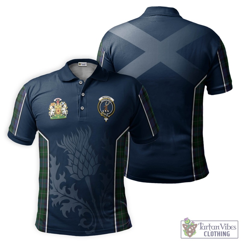 McPhail Hunting Tartan Men's Polo Shirt with Family Crest and Scottish Thistle Vibes Sport Style