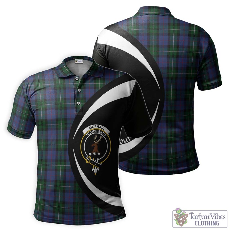 McPhail Hunting Tartan Men's Polo Shirt with Family Crest Circle Style