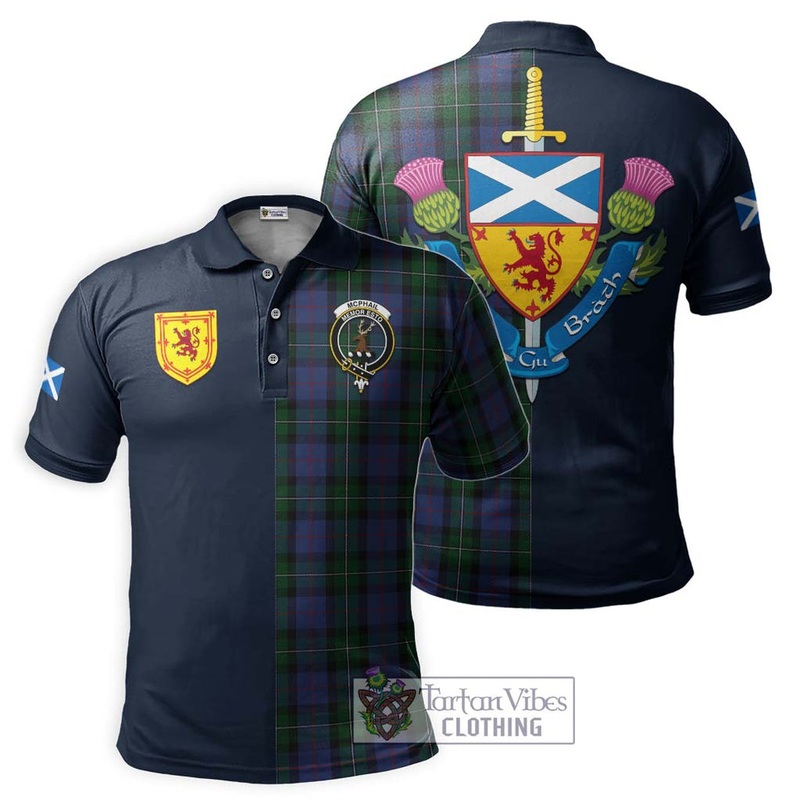 McPhail Hunting Tartan Polo Shirt Alba with Scottish Lion Royal Arm Half Style