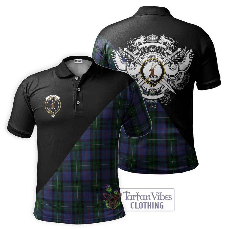 McPhail Hunting Tartan Polo Shirt with Family Crest and Military Logo Style