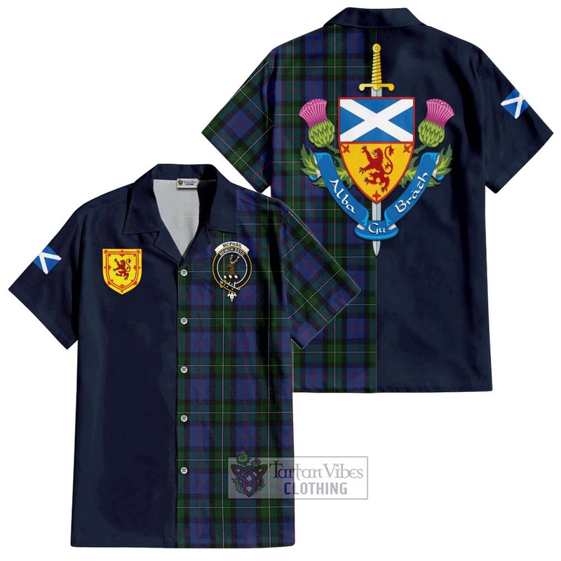 McPhail Hunting Tartan Short Sleeve Button Shirt Alba with Scottish Lion Royal Arm Half Style