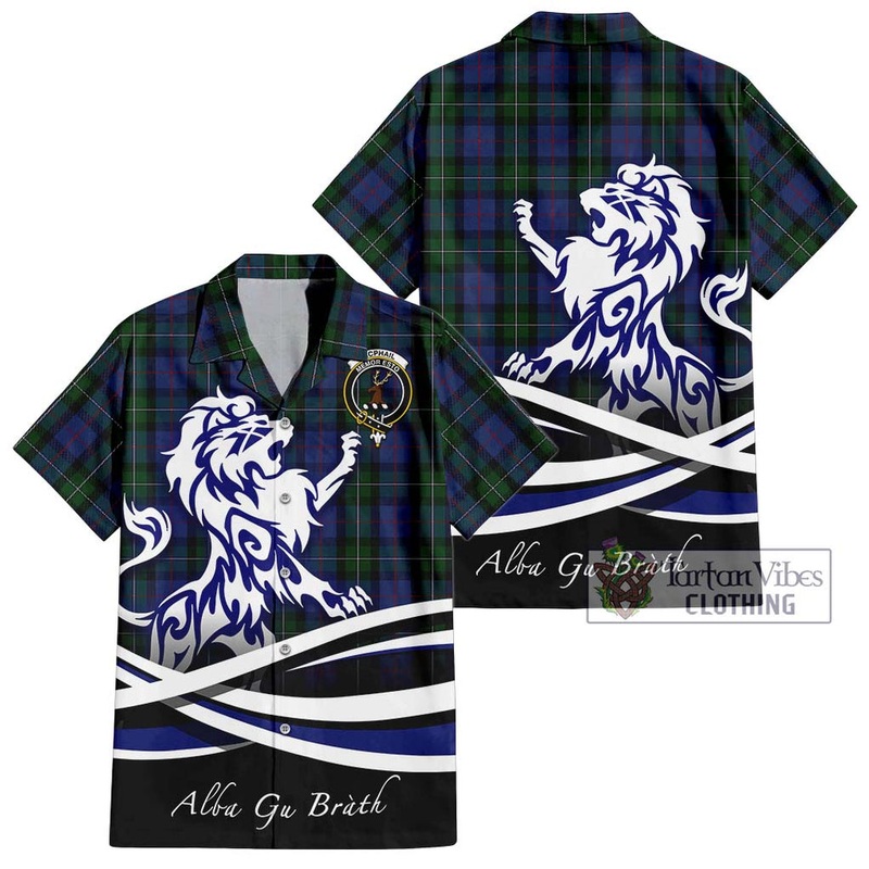 McPhail Hunting Tartan Short Sleeve Button Shirt with Alba Gu Brath Regal Lion Emblem