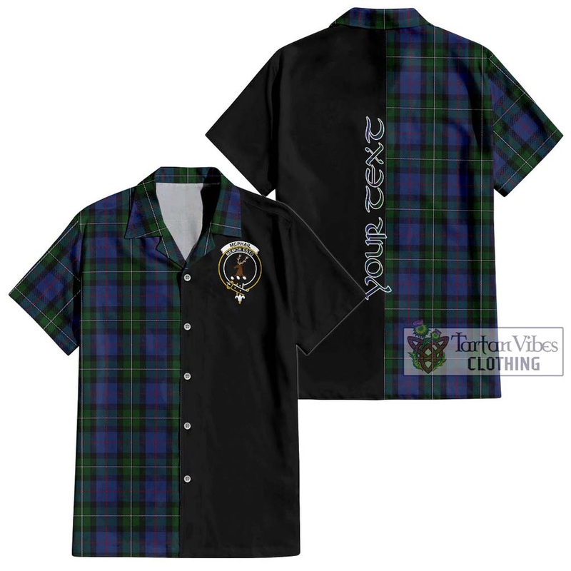 McPhail Hunting Tartan Short Sleeve Button Shirt with Family Crest and Half Of Me Style