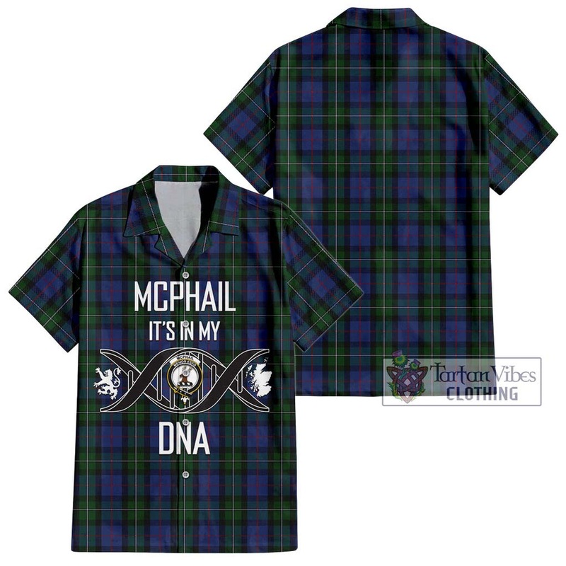 McPhail Hunting Tartan Short Sleeve Button Shirt with Family Crest DNA In Me Style