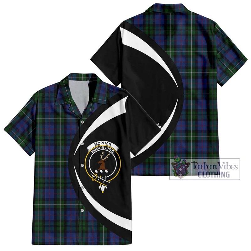 McPhail Hunting Tartan Short Sleeve Button Up with Family Crest Circle Style