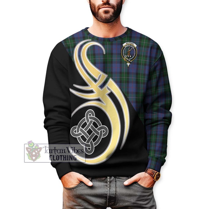 McPhail Hunting Tartan Sweatshirt with Family Crest and Celtic Symbol Style