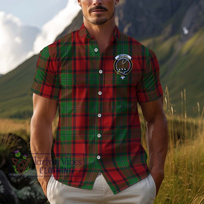McPhail Tartan Cotton Hawaiian Shirt with Family Crest
