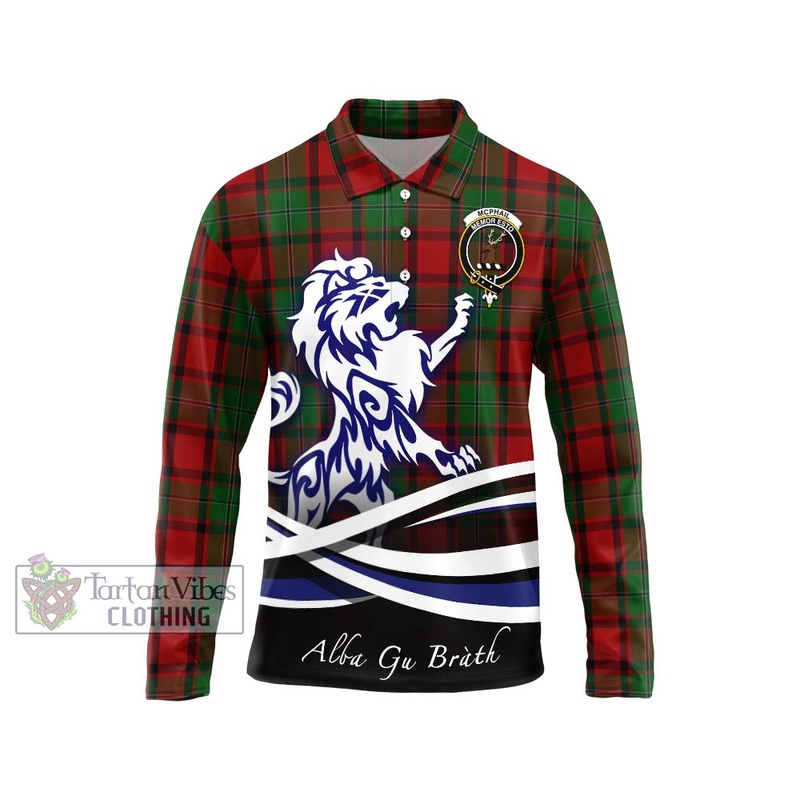 McPhail Tartan Long Sleeve Polo Shirt with Alba Gu Brath Regal Lion Emblem