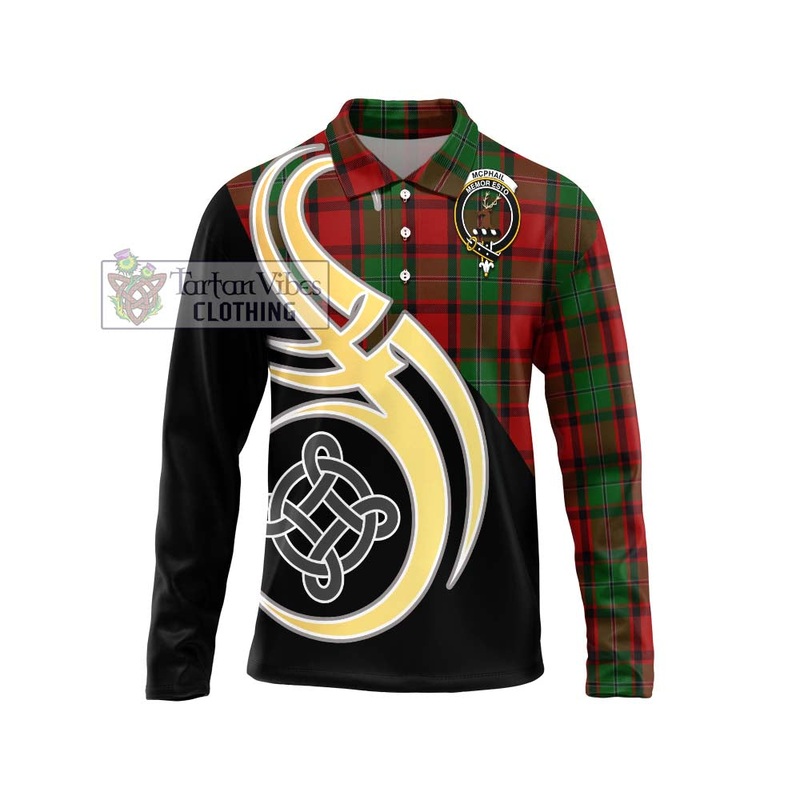 McPhail Tartan Long Sleeve Polo Shirt with Family Crest and Celtic Symbol Style