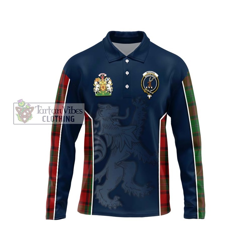 McPhail Tartan Long Sleeve Polo Shirt with Family Crest and Lion Rampant Vibes Sport Style
