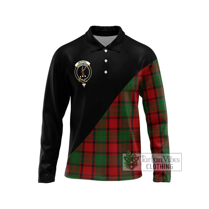 McPhail Tartan Long Sleeve Polo Shirt with Family Crest and Military Logo Style