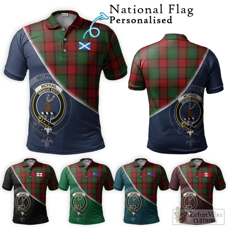 McPhail Tartan Polo Shirt with Personalised National Flag and Family Crest Half Style