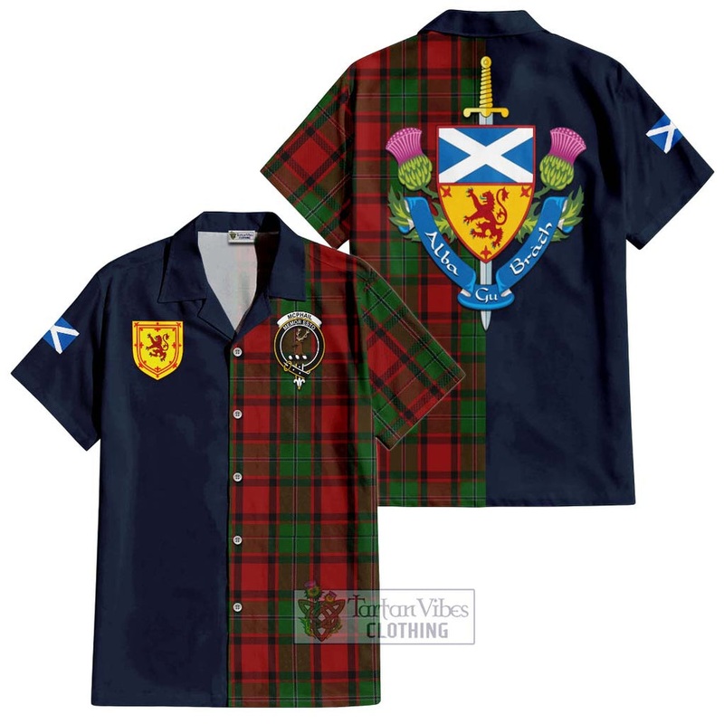McPhail Tartan Short Sleeve Button Shirt Alba with Scottish Lion Royal Arm Half Style
