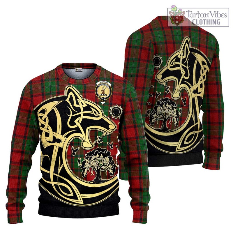 McPhail Tartan Ugly Sweater with Family Crest Celtic Wolf Style