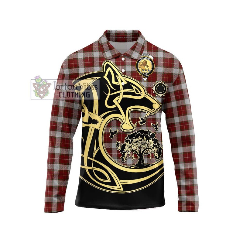 McPhee Dress Tartan Long Sleeve Polo Shirt with Family Crest Celtic Wolf Style